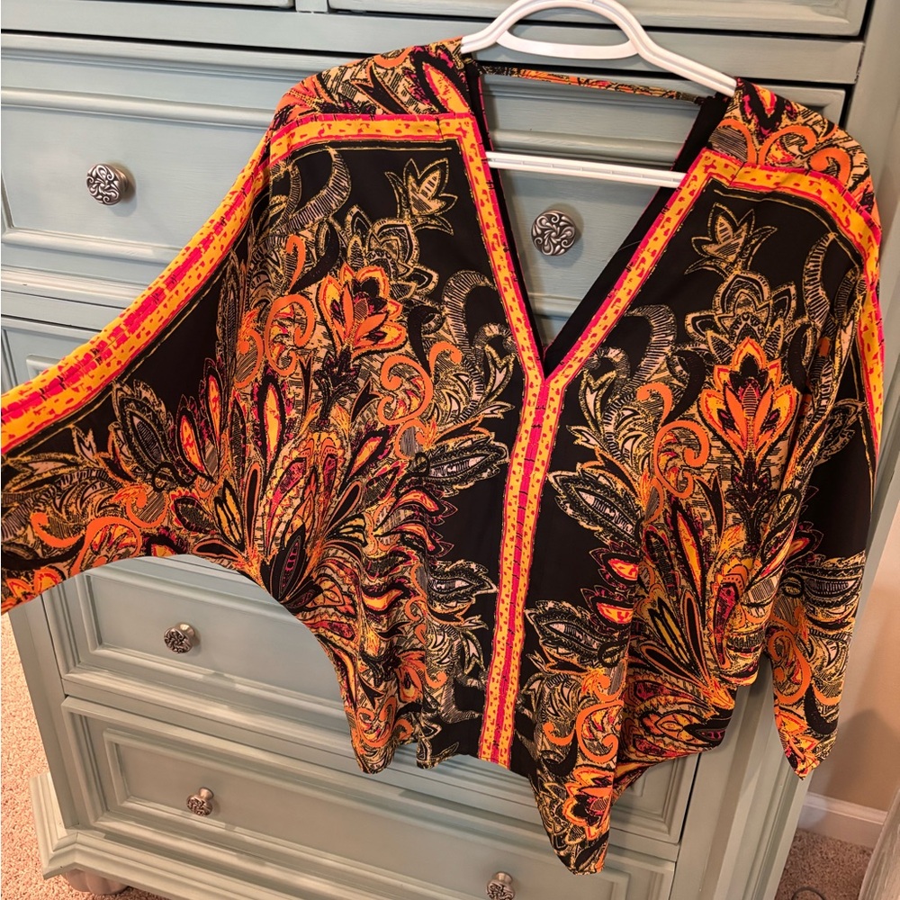 Rose & Olive Vibrant Black and Orange Blouse